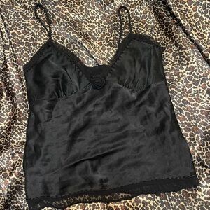 Y2k Gothic Beaded Black Rose Slip Tank Top